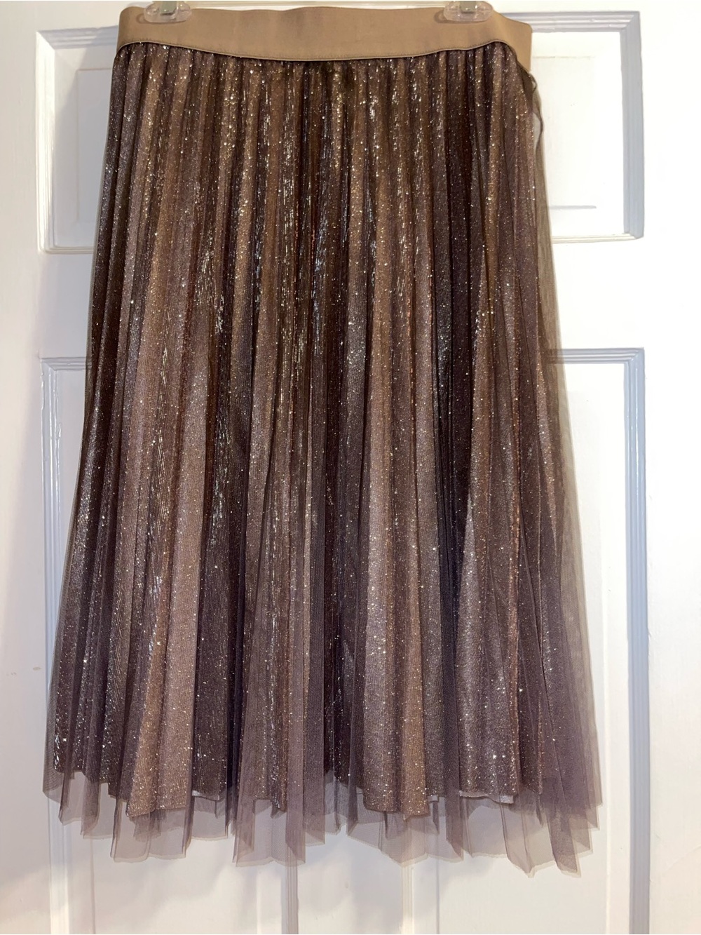Metro Wear Shimmery Brown Pleated Tulle Midi Skirt